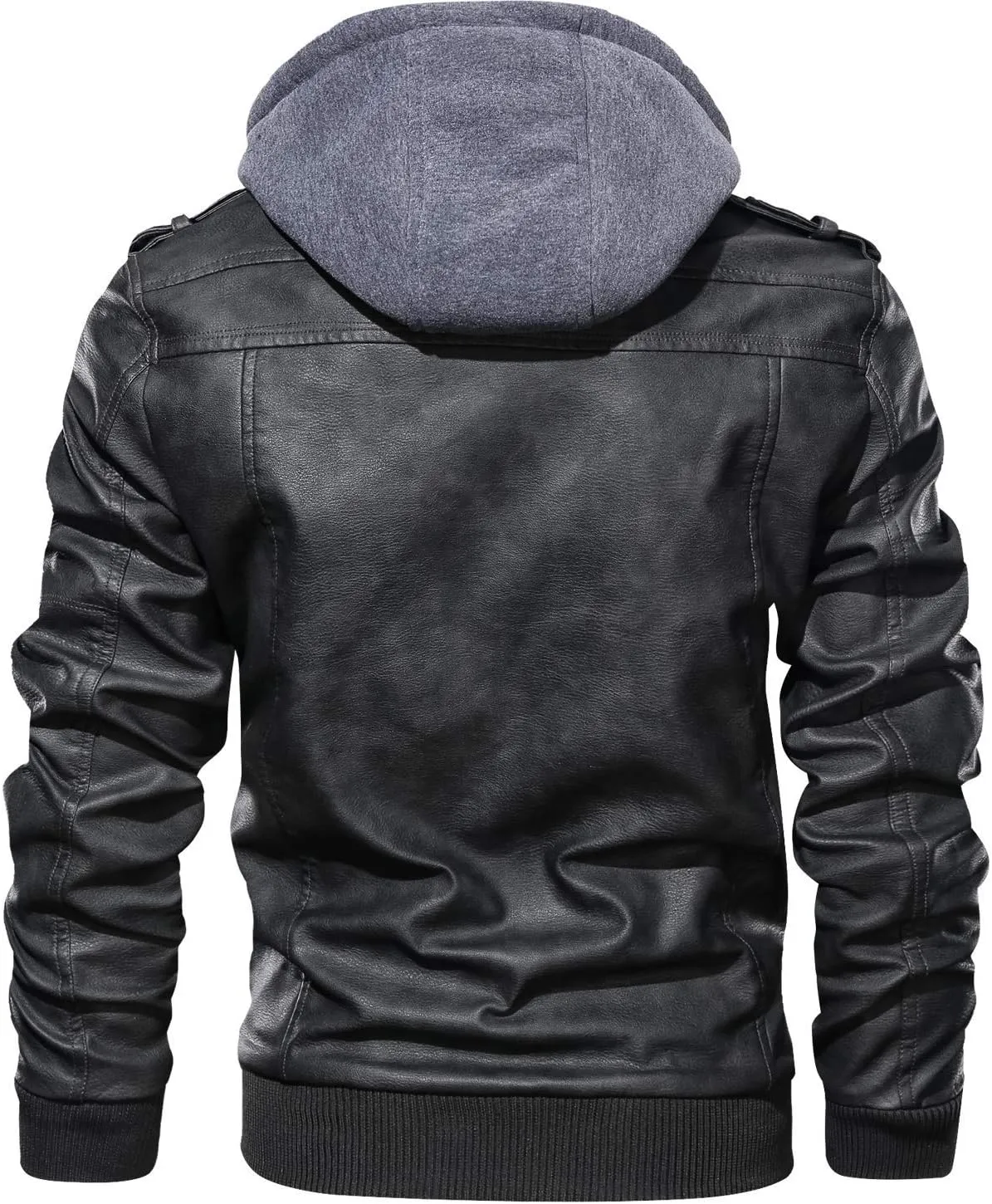 JITUUE Leather Jackets for Men with RemovableHood Black Motorcycle Jacket Zip Fall Winter Coat Bomber Brown