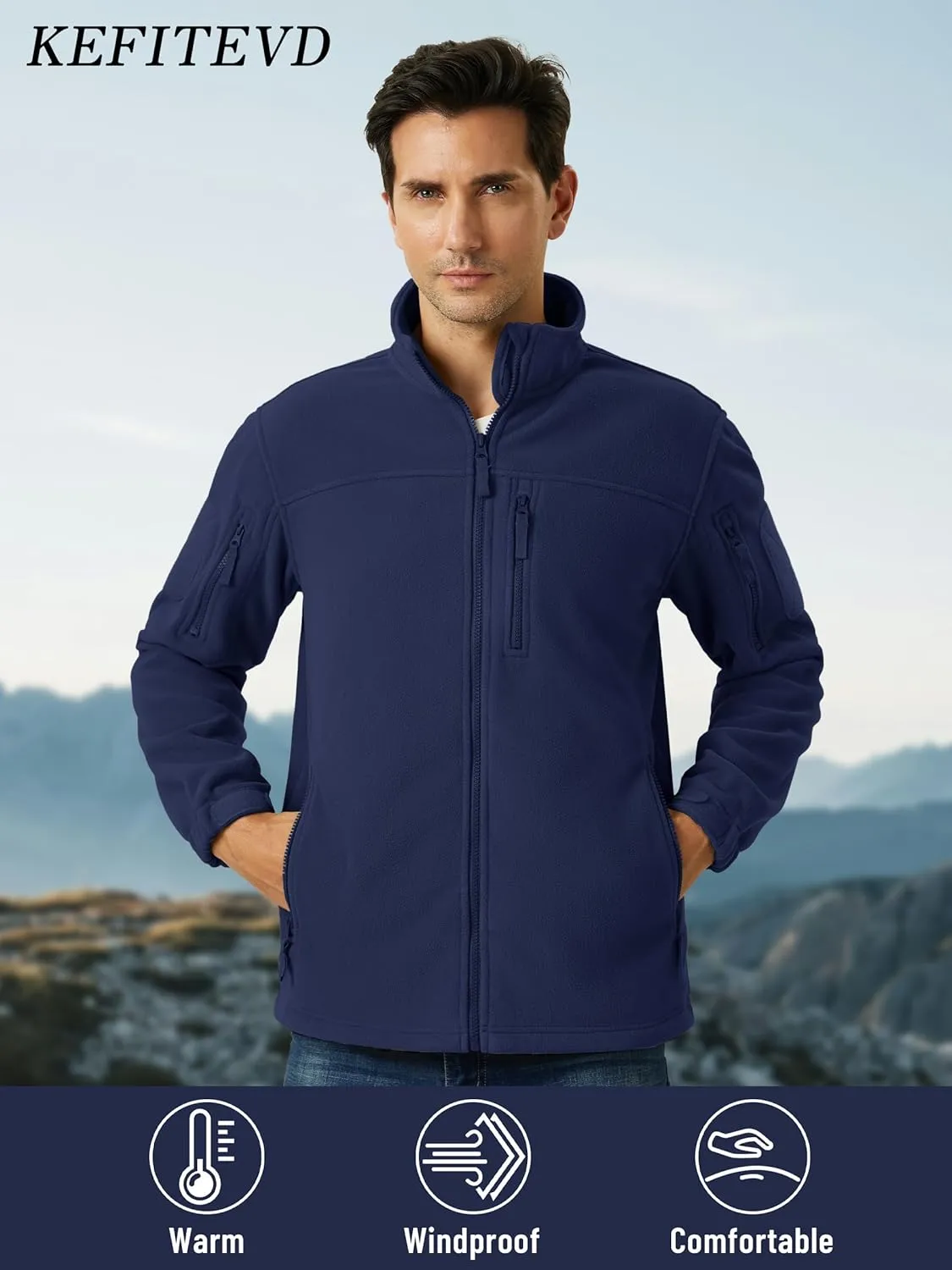 KEFITEVD Men's Tactical Fleece Jackets Full Zip Casual Outdoor Winter Warm Jacket Multi Pockets