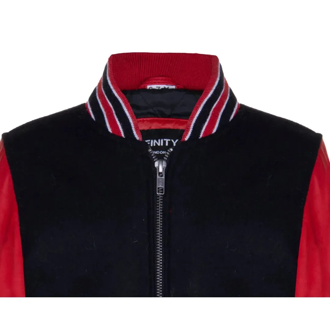 Kids Black Red Varsity Bomber Jacket
