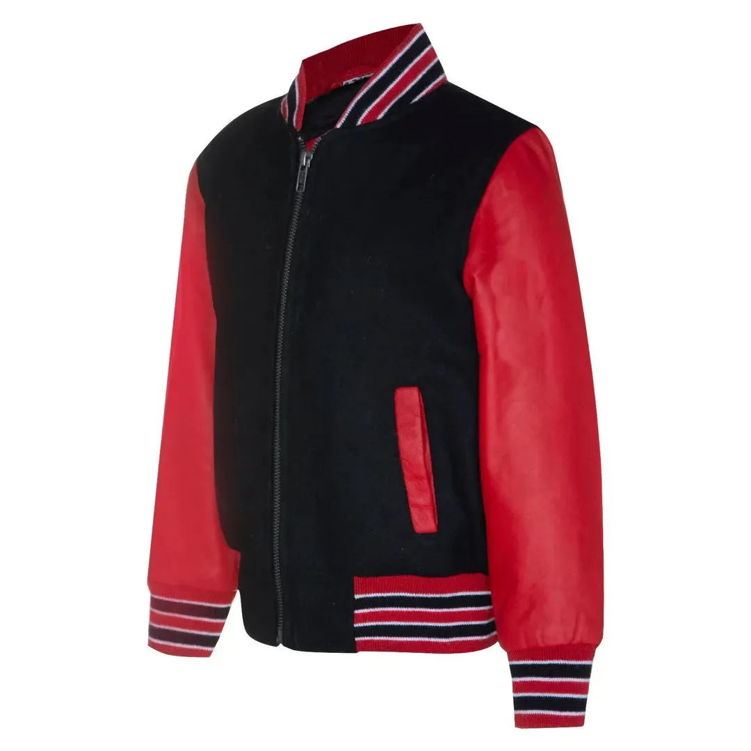Kids Black Red Varsity Bomber Jacket