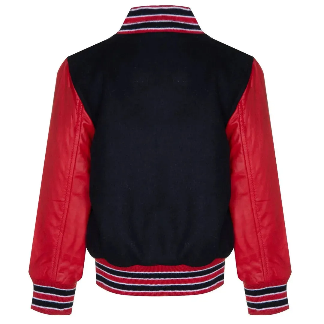 Kids Black Red Varsity Bomber Jacket