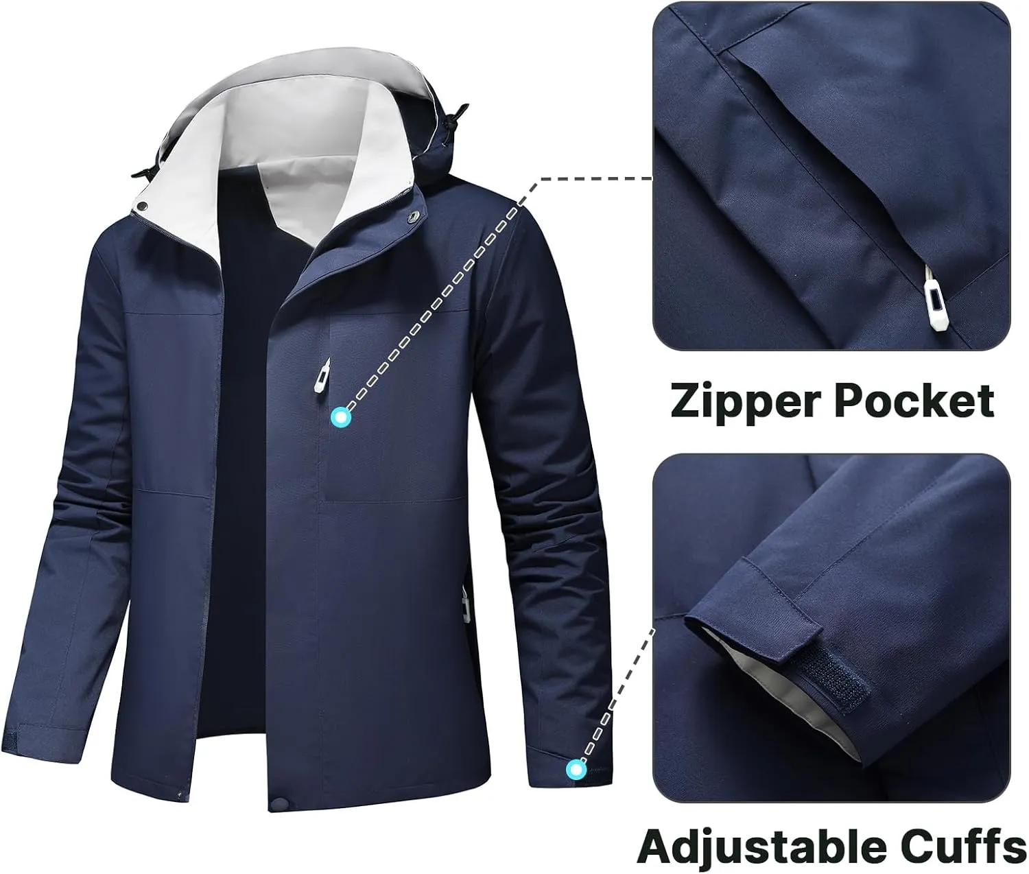 Lamgool Waterproof Jackets for Men Lightweight Rain Jacket Hooded Raincoat Zip Windbreaker for Running Hiking Travel