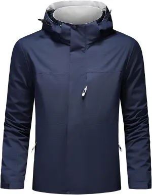 Lamgool Waterproof Jackets for Men Lightweight Rain Jacket Hooded Raincoat Zip Windbreaker for Running Hiking Travel