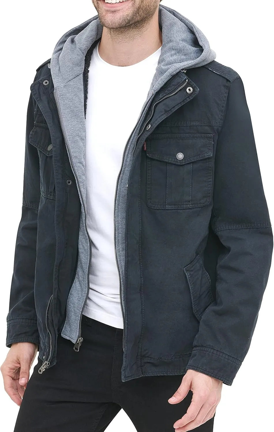 Levi's Men's Washed Cotton Hooded Military Jacket