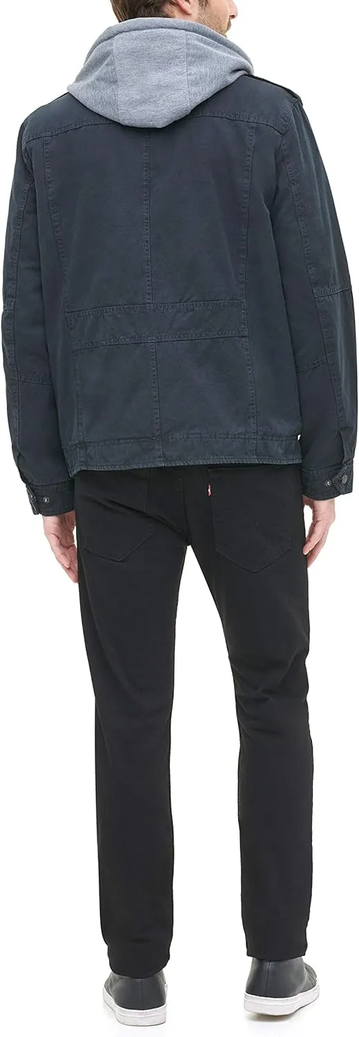 Levi's Men's Washed Cotton Hooded Military Jacket