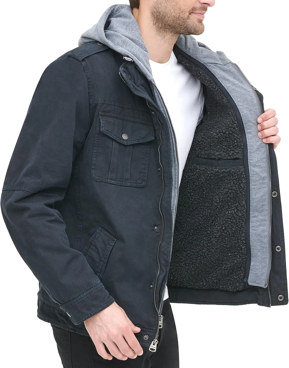Levi's Men's Washed Cotton Hooded Military Jacket