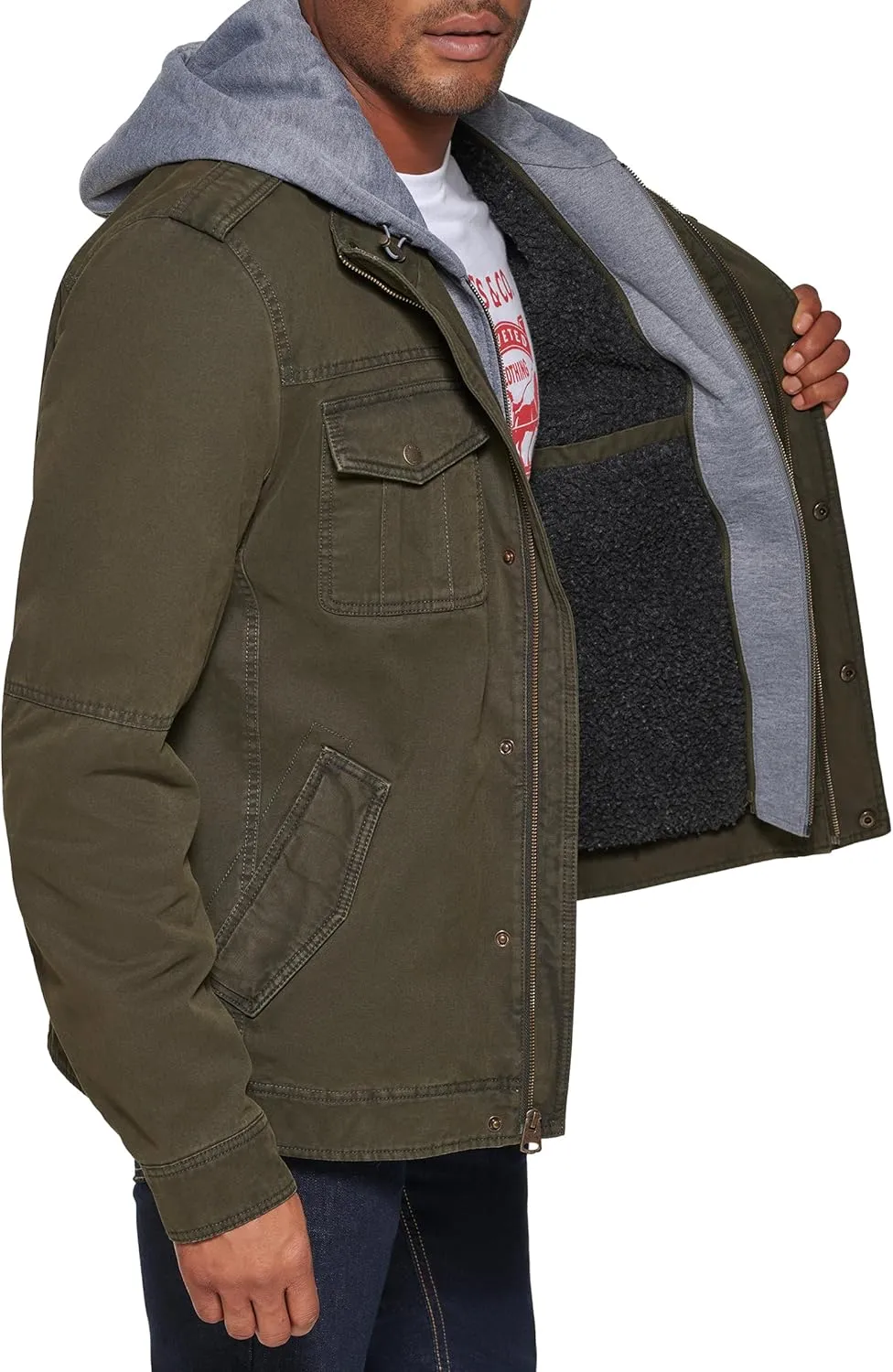 Levi's Men's Washed Cotton Hooded Military Jacket