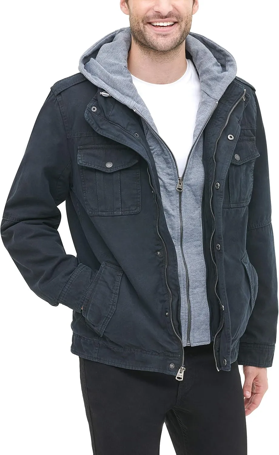 Levi's Men's Washed Cotton Hooded Military Jacket