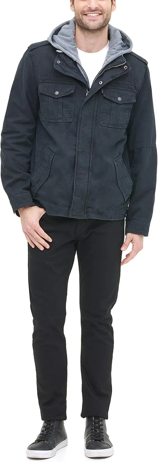 Levi's Men's Washed Cotton Hooded Military Jacket
