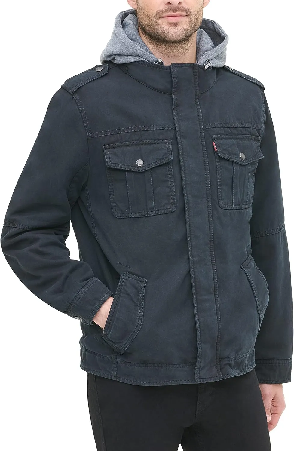 Levi's Men's Washed Cotton Hooded Military Jacket
