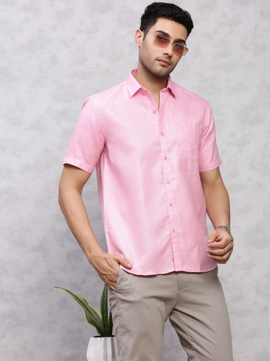 Men Cotton Blend Shirt Pink T7 CG10