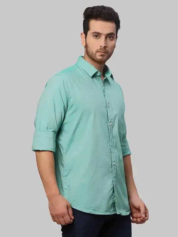 Men Green Slim Fit Solid Cotton Shirts