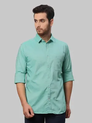 Men Green Slim Fit Solid Cotton Shirts