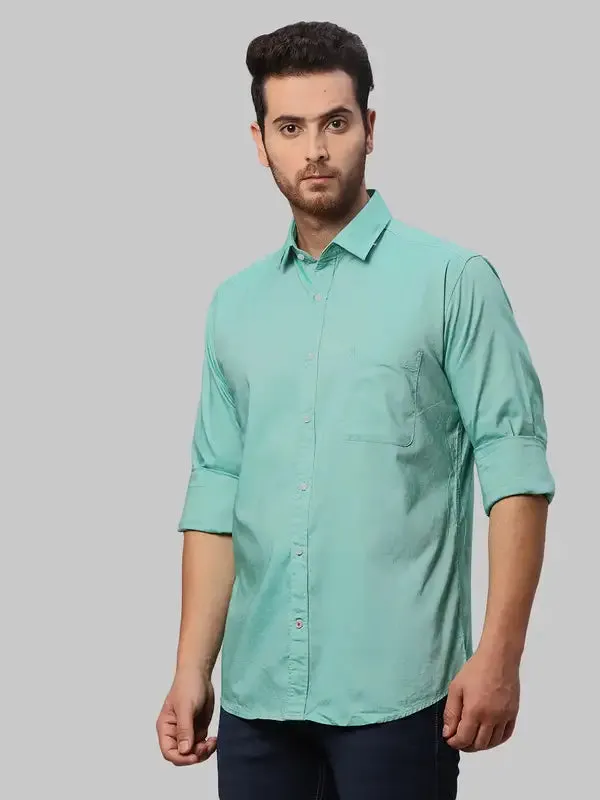 Men Green Slim Fit Solid Cotton Shirts