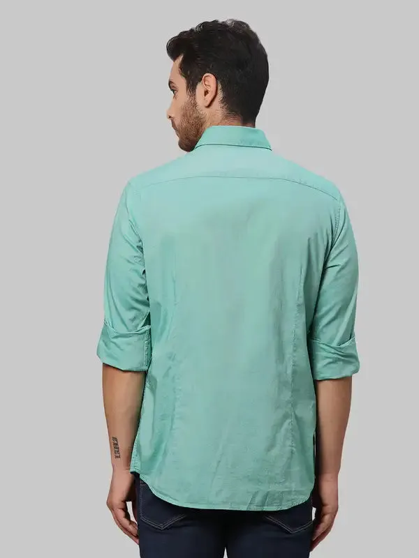 Men Green Slim Fit Solid Cotton Shirts