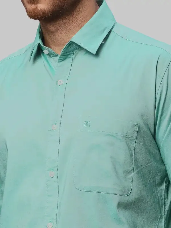 Men Green Slim Fit Solid Cotton Shirts