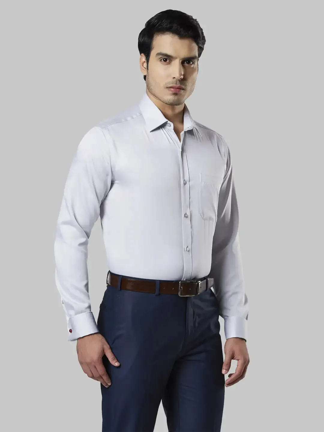 Men Grey Contemporary Fit Cotton Shirts