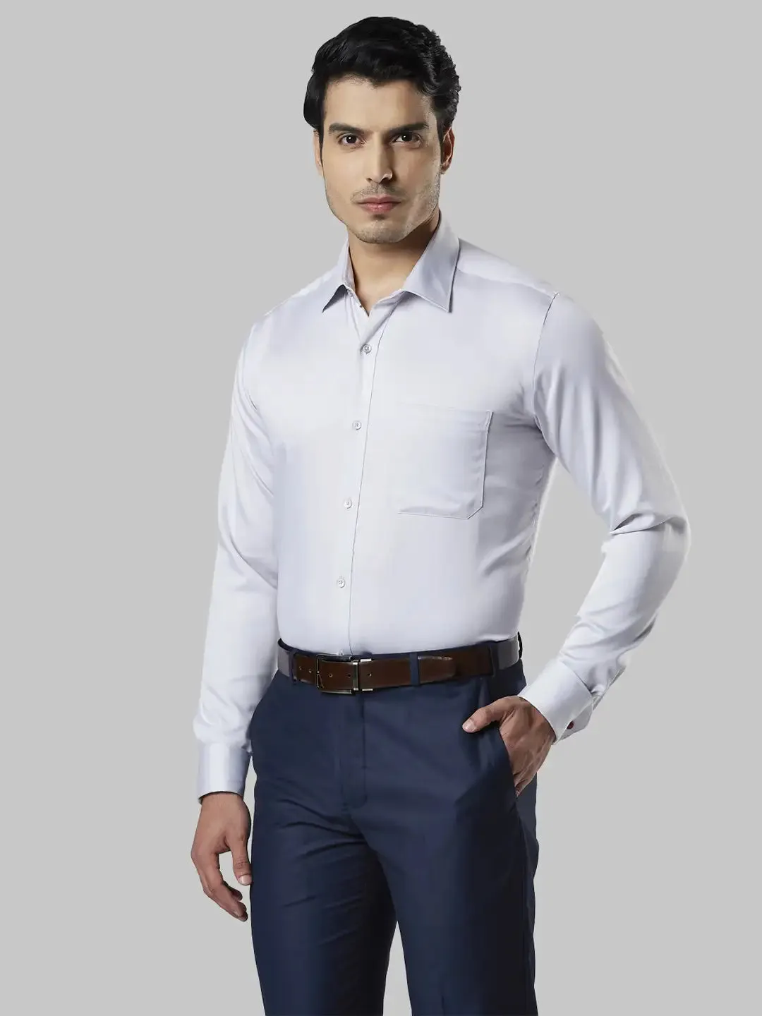 Men Grey Contemporary Fit Cotton Shirts