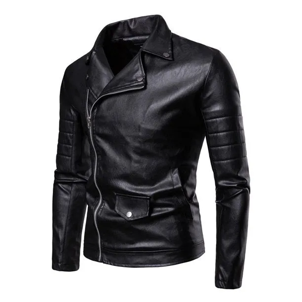 Men Long Sleeve Solid Pattern Collar Neck Zipper Closure Modish Wind Proof PU Leather Jacket - C4362ZBJK