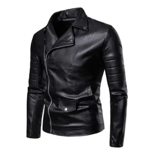 Men Long Sleeve Solid Pattern Collar Neck Zipper Closure Modish Wind Proof PU Leather Jacket - C4362ZBJK