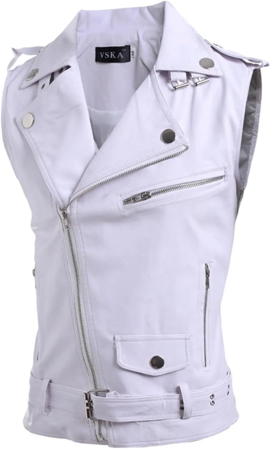 Men's Denim Jackets Leather Vest Korean Version Slim Fit Zip Lapel Short Leather Coat
