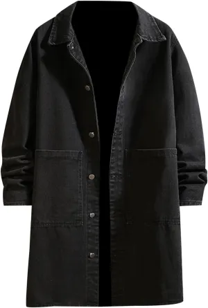 Men's Denim Jackets Winter and Autumn Loose Casual Denim Trench Coat Long Coat
