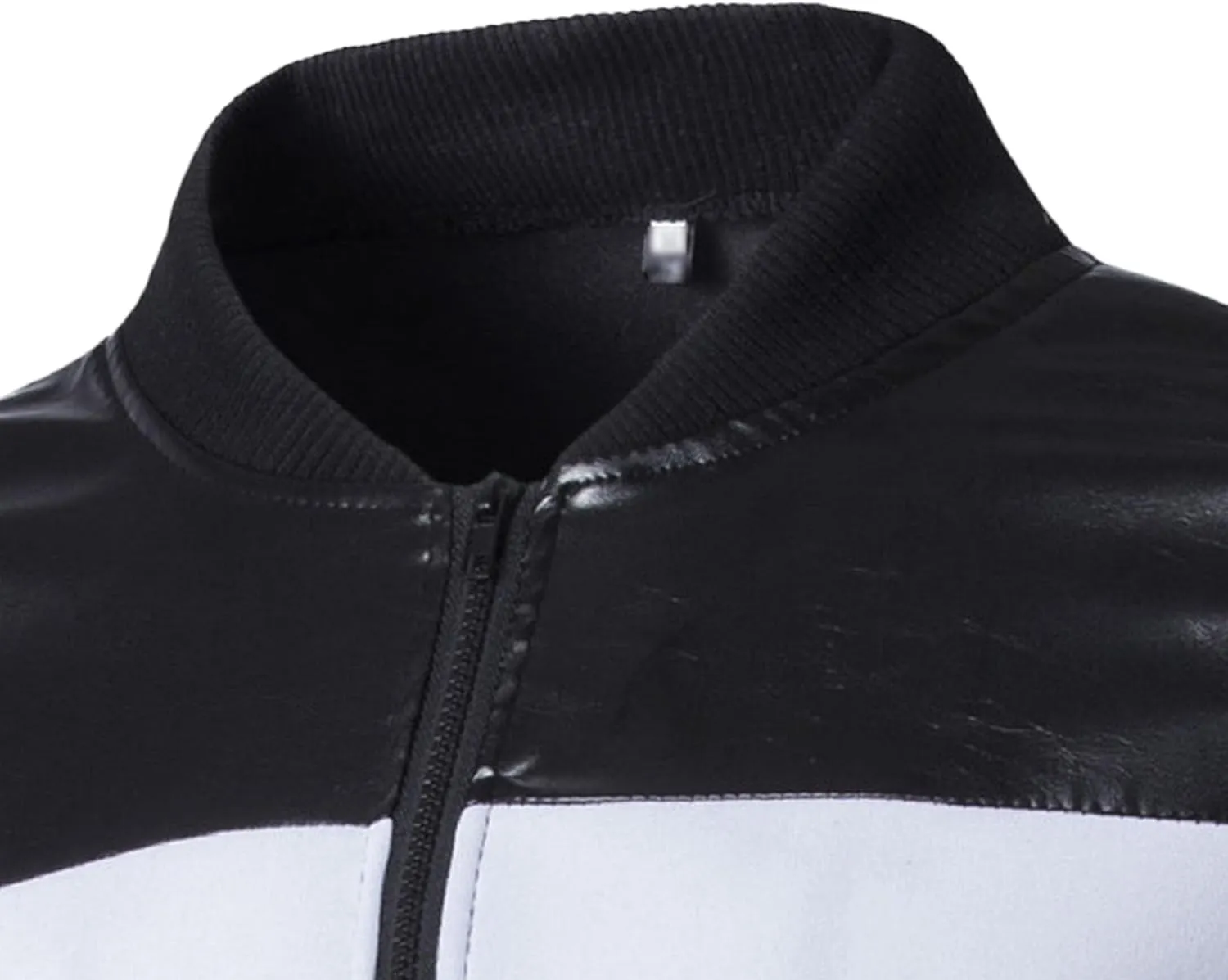 Men's Full Zip Varsity Jacket Faux Leather Casual Baseball Jackets Stand Collar Slim Fit Bomber Coat