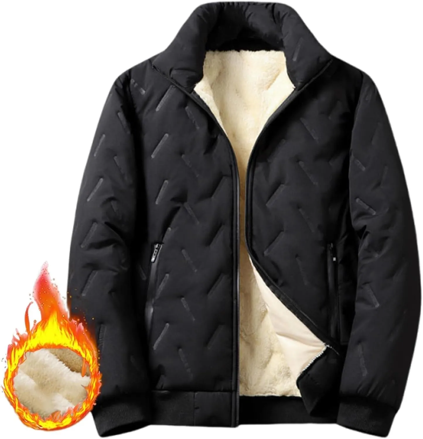 Mens Quilted Winter Jacket with Faux Fleece Lining, Men's Fleece Jackets & Coats, Down Jacket, Winter Hoodies