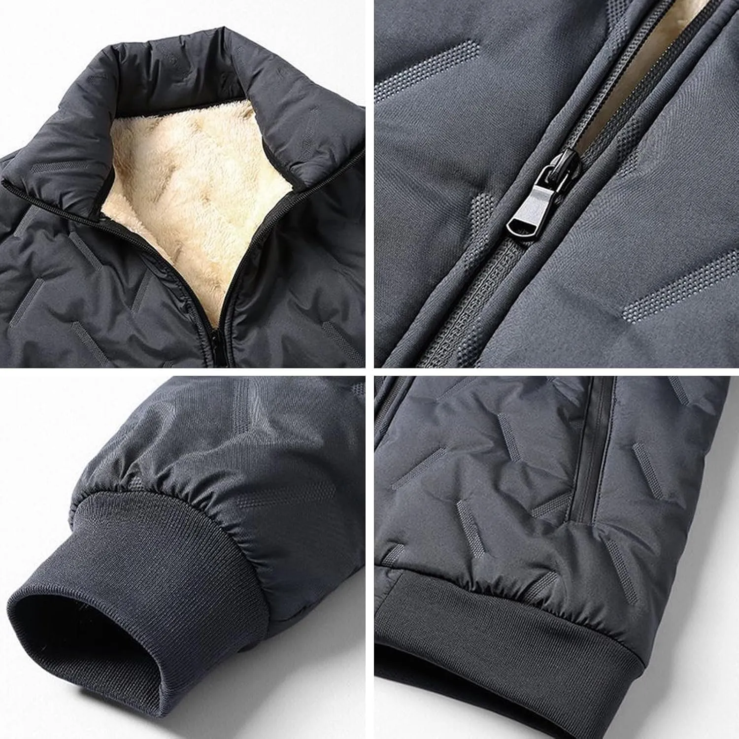 Mens Quilted Winter Jacket with Faux Fleece Lining, Men's Fleece Jackets & Coats, Down Jacket, Winter Hoodies