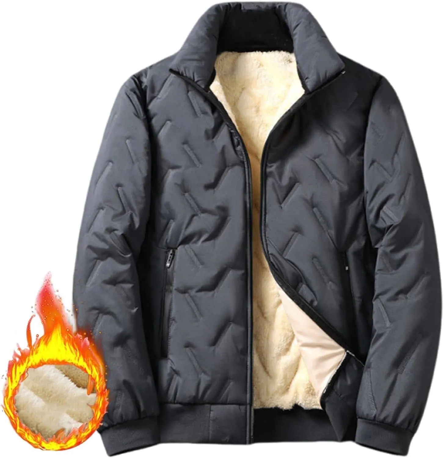 Mens Quilted Winter Jacket with Faux Fleece Lining, Men's Fleece Jackets & Coats, Down Jacket, Winter Hoodies