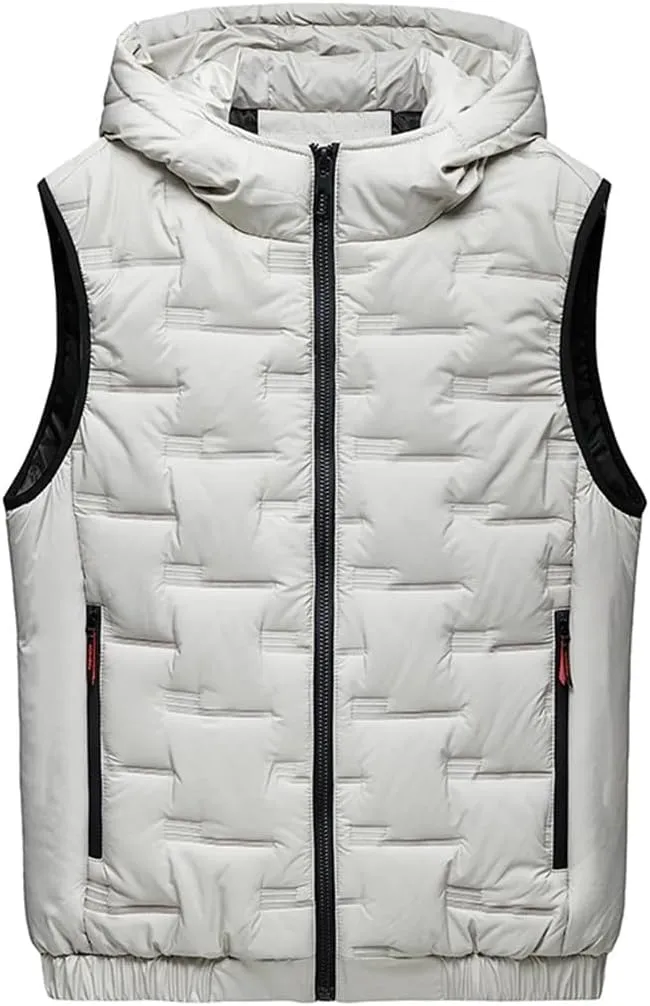 Mens Winter Hooded Coats Sleeveless Jacket Down Vest Warm Thick Cotton-Padded Work Waistcoat