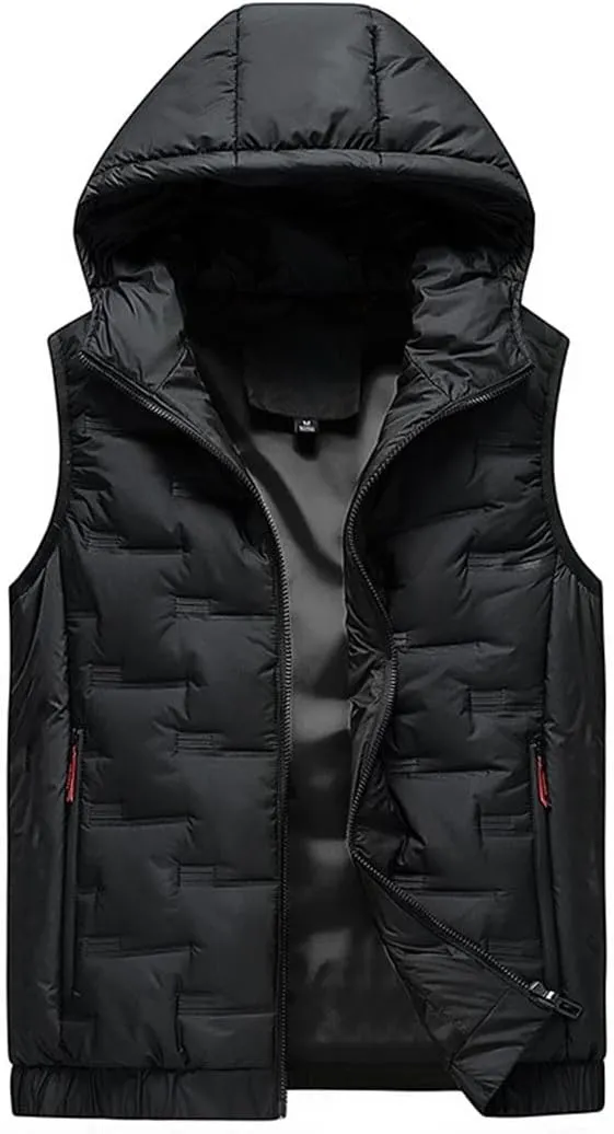Mens Winter Hooded Coats Sleeveless Jacket Down Vest Warm Thick Cotton-Padded Work Waistcoat