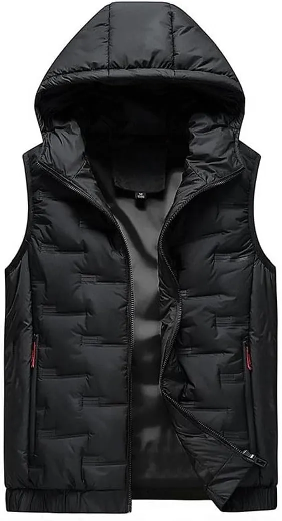 Mens Winter Hooded Coats Sleeveless Jacket Down Vest Warm Thick Cotton-Padded Work Waistcoat