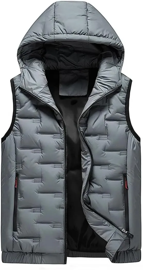 Mens Winter Hooded Coats Sleeveless Jacket Down Vest Warm Thick Cotton-Padded Work Waistcoat