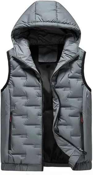 Mens Winter Hooded Coats Sleeveless Jacket Down Vest Warm Thick Cotton-Padded Work Waistcoat