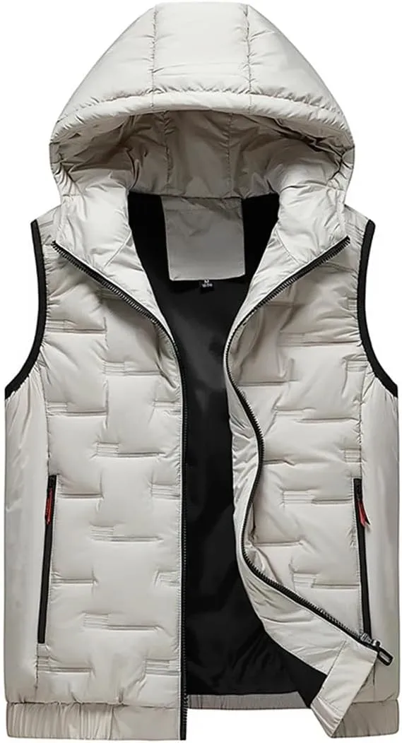 Mens Winter Hooded Coats Sleeveless Jacket Down Vest Warm Thick Cotton-Padded Work Waistcoat