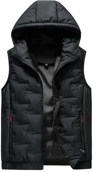 Mens Winter Hooded Coats Sleeveless Jacket Down Vest Warm Thick Cotton-Padded Work Waistcoat