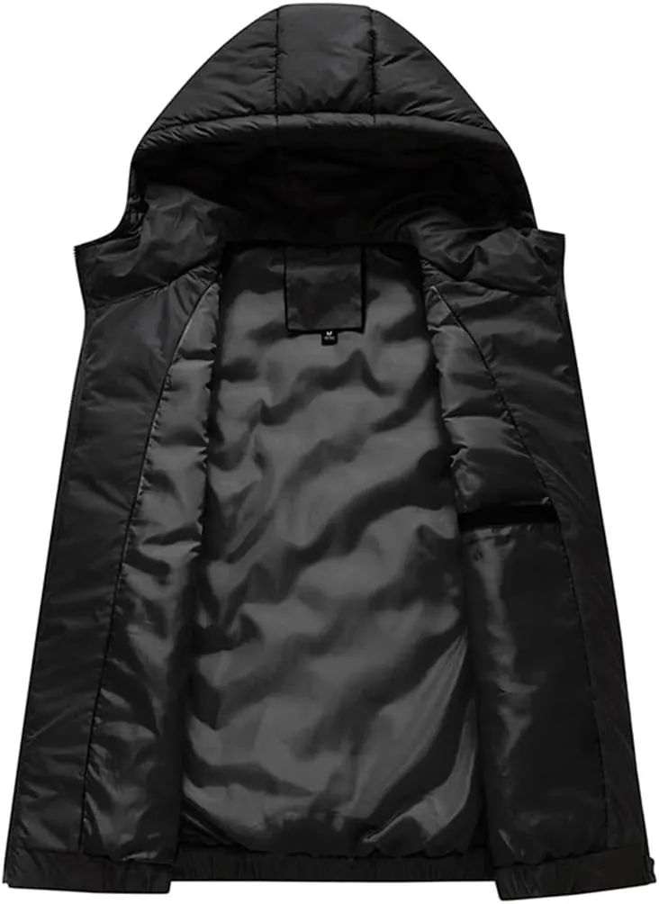 Mens Winter Hooded Coats Sleeveless Jacket Down Vest Warm Thick Cotton-Padded Work Waistcoat