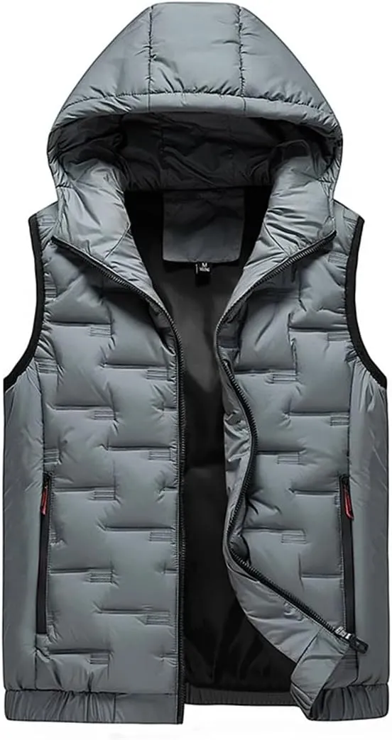 Mens Winter Hooded Coats Sleeveless Jacket Down Vest Warm Thick Cotton-Padded Work Waistcoat