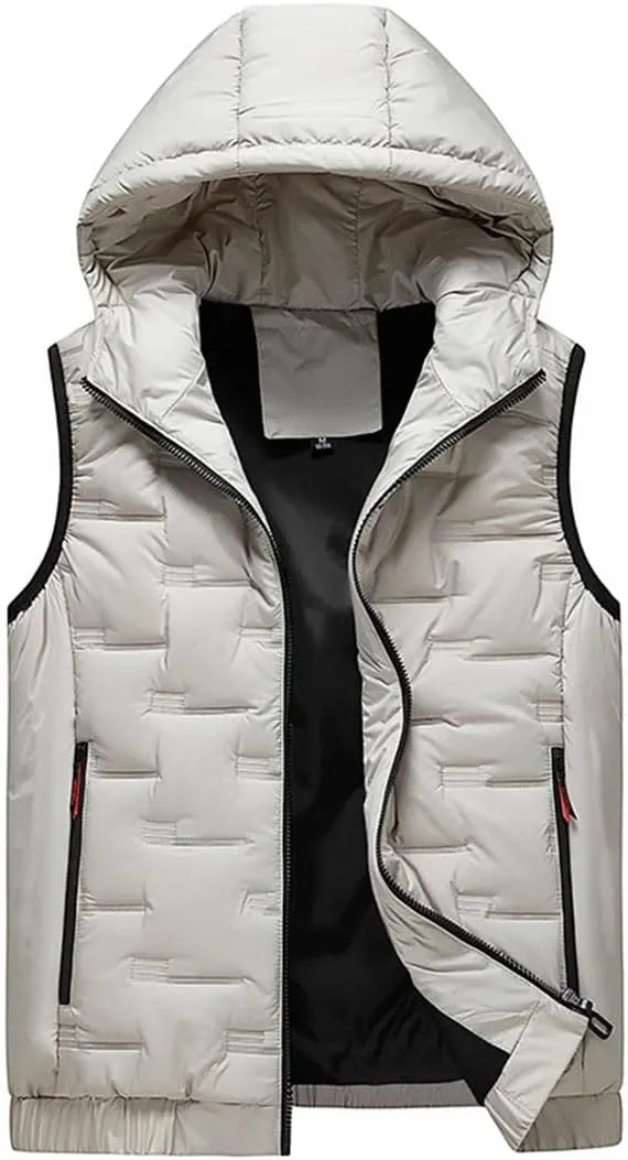 Mens Winter Hooded Coats Sleeveless Jacket Down Vest Warm Thick Cotton-Padded Work Waistcoat