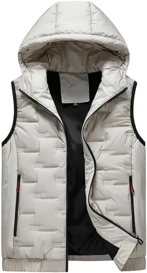 Mens Winter Hooded Coats Sleeveless Jacket Down Vest Warm Thick Cotton-Padded Work Waistcoat