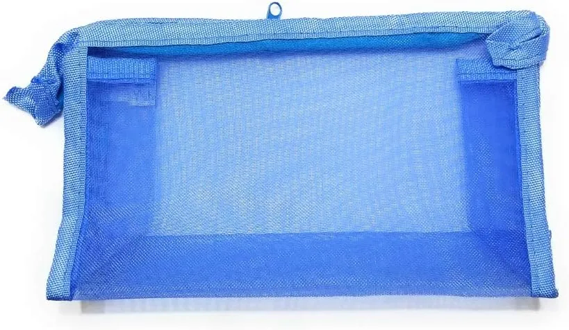 Occasions Gift Giving 4.5" X 7.75" See Thru Mesh Zipper All Purpose Cosmetic Bag (Blue)