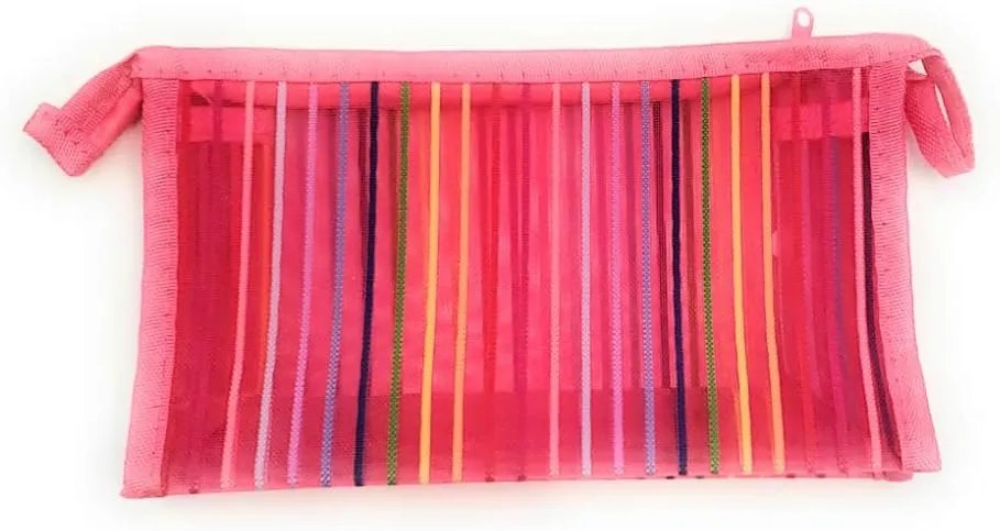 Occasions Gift Giving 4.5" X 7.75" See Thru Mesh Zipper All Purpose Cosmetic Bag (Pink Striped)