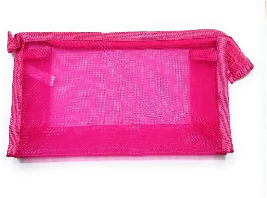 Occasions Gift Giving 4.5" X 7.75" See Thru Mesh Zipper All Purpose Cosmetic Bag (Pink)