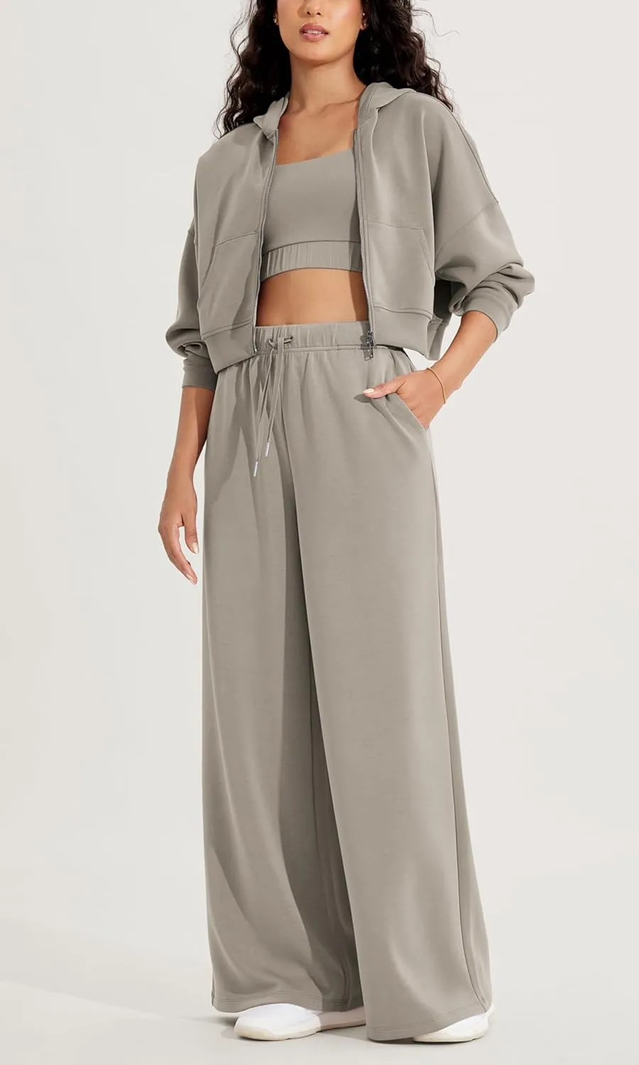ODODOS Women's Modal Soft Extra Wide Leg Pants with Pockets Drawstring High Waist Pull-On Casual Pants