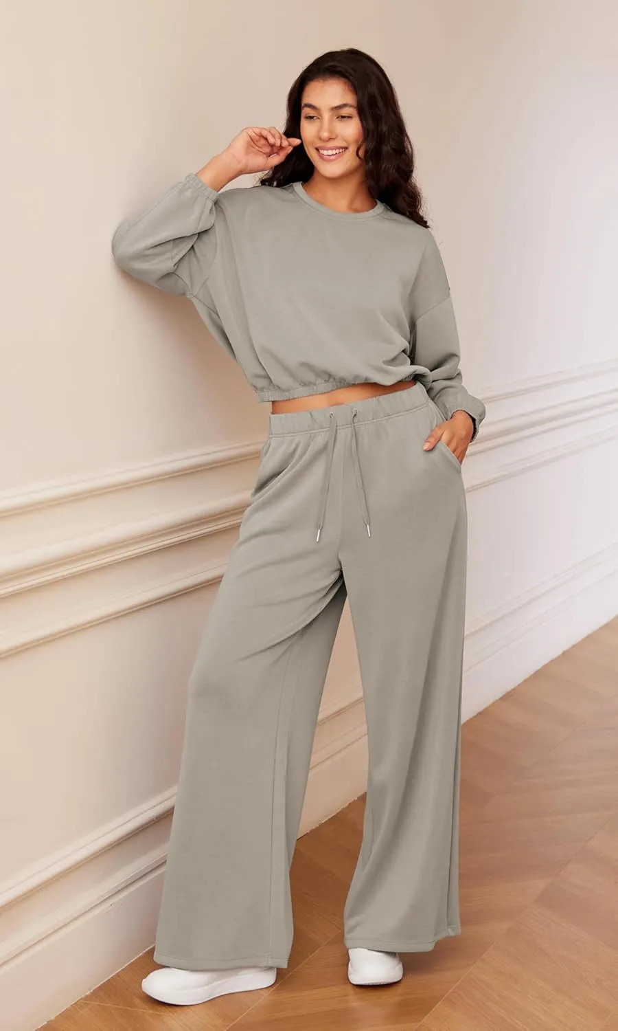 ODODOS Women's Modal Soft Extra Wide Leg Pants with Pockets Drawstring High Waist Pull-On Casual Pants