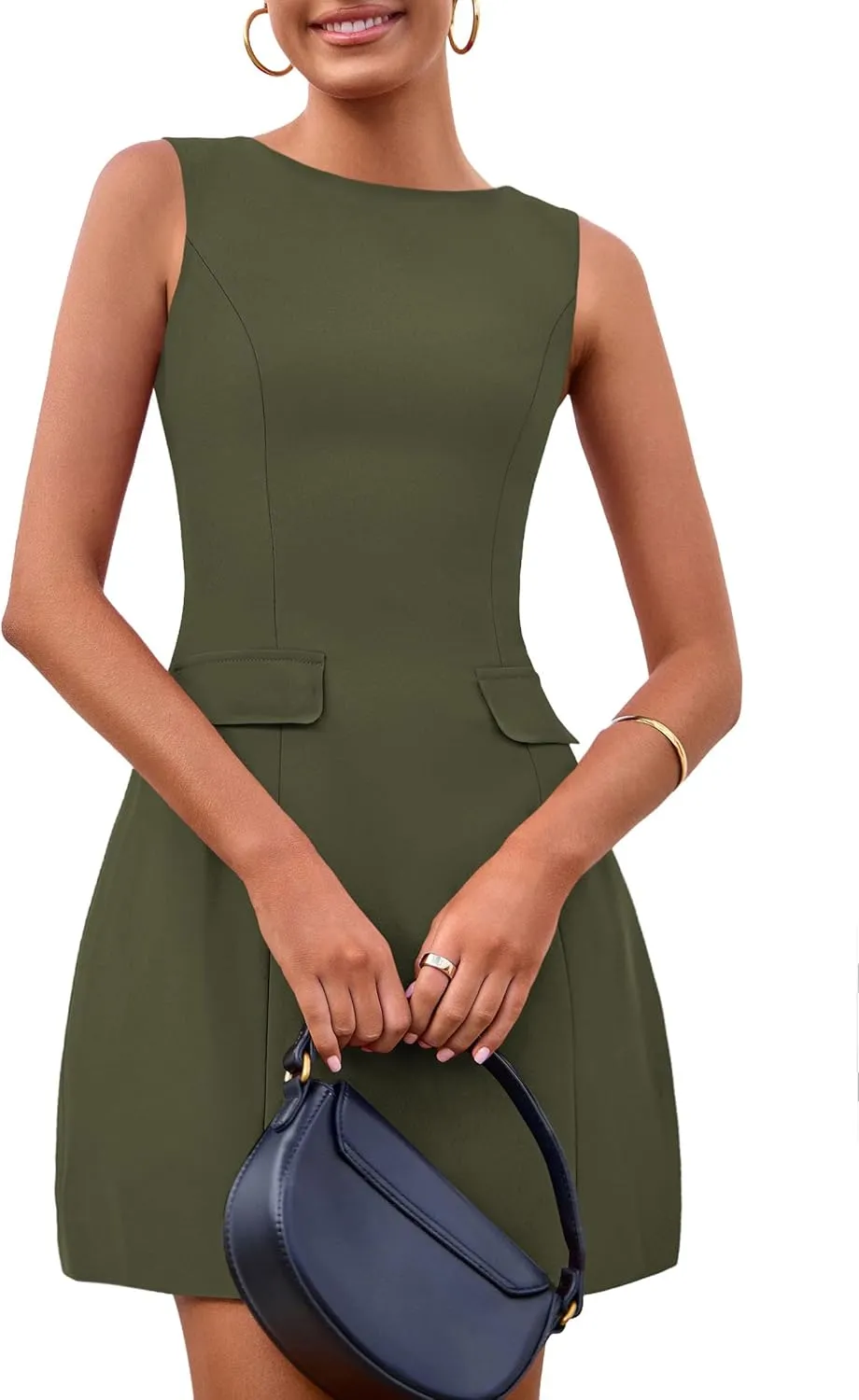 PRETTYGARDEN Womens 2025 Formal Sleeveless Summer Dresses Boat Neck Zipper Bodycon A Line Business Work Mini Dress