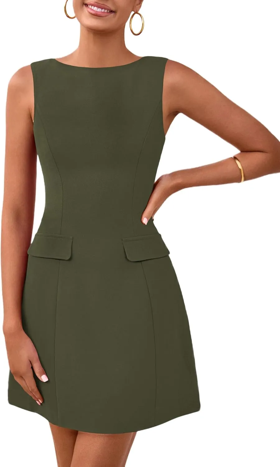 PRETTYGARDEN Womens 2025 Formal Sleeveless Summer Dresses Boat Neck Zipper Bodycon A Line Business Work Mini Dress