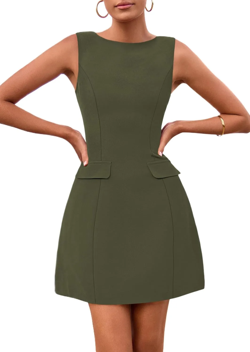 PRETTYGARDEN Womens 2025 Formal Sleeveless Summer Dresses Boat Neck Zipper Bodycon A Line Business Work Mini Dress