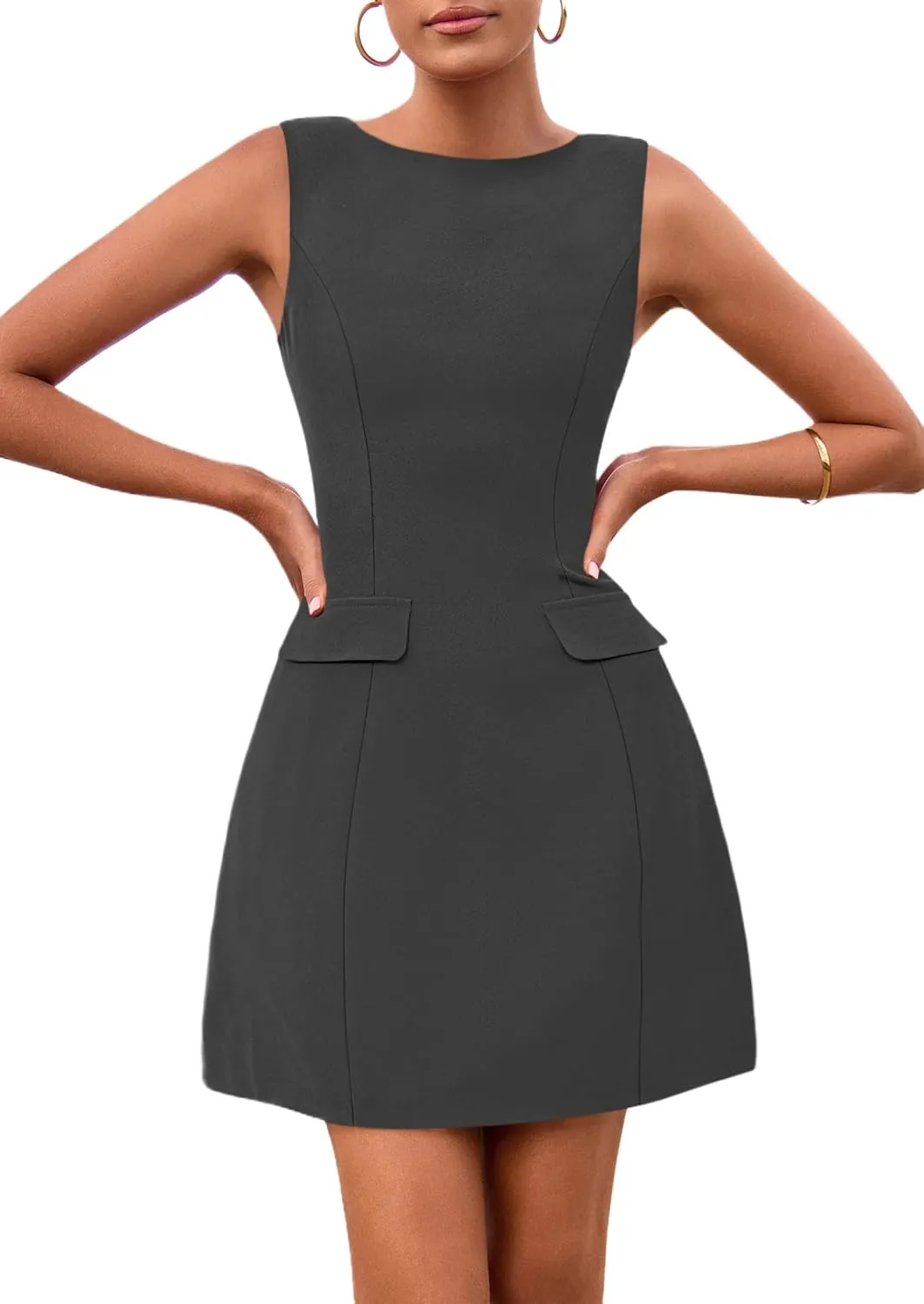 PRETTYGARDEN Womens 2025 Formal Sleeveless Summer Dresses Boat Neck Zipper Bodycon A Line Business Work Mini Dress
